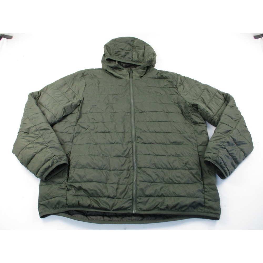 Old Navy Puffer Jacket Mens XXL Tall Green Quilted Hooded Full Zip Lightweight